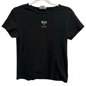 Vintage Esprit Dragonfly Patch Black T-shirt Size Medium